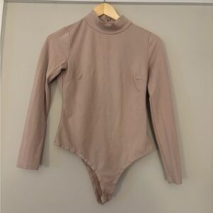 Lulu's Taupe Long Sleeve Bodysuit